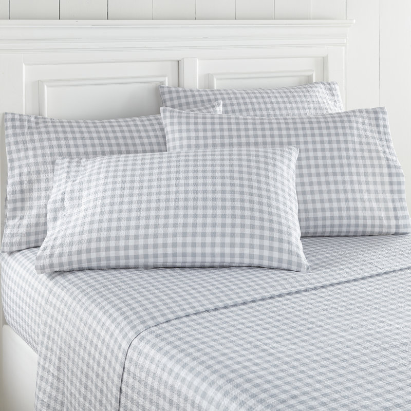 Ensemble de draps Seersucker, Double + 4 taies d'oreiller, Gris Vichy