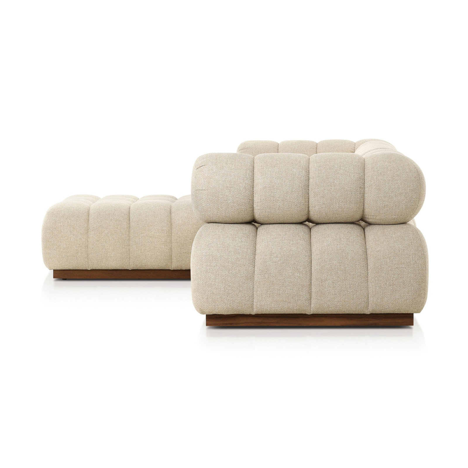 Martinique 73" Teak Patio Sectional, Hayes Cream Cushion/Stained Saddle Frame, Left Hand Facing