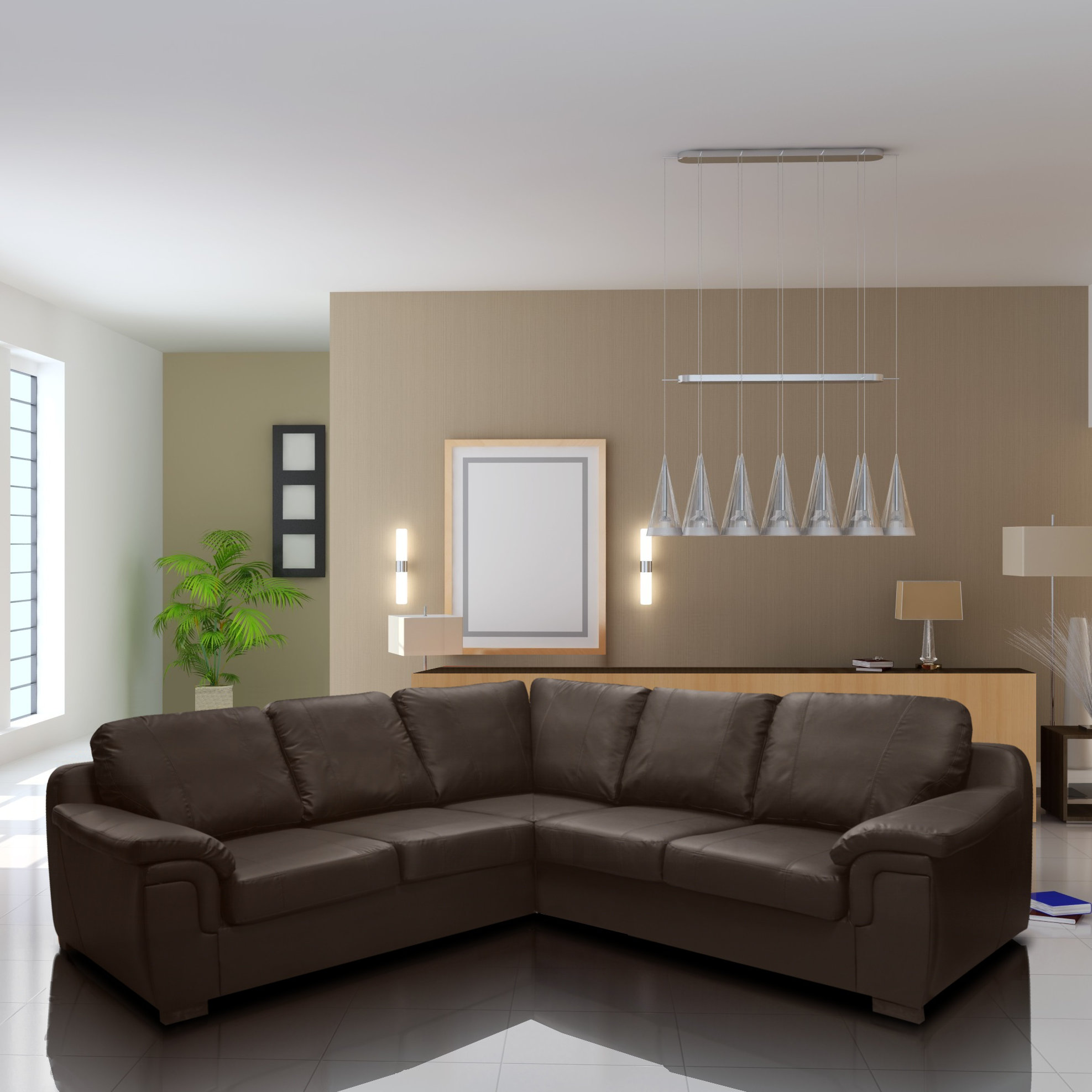 Brown faux leather sectional discount