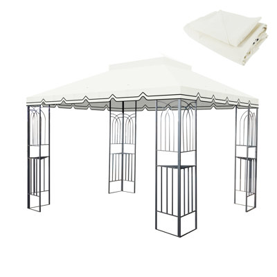 Auvent de remplacement pour abri de jardin 10 x 10 pi - beige. Tissu de qualité. Protection, résistance à l'eau, résistance à la décoloration. Comprend des trous de bonde et un couvercle supérieur en filet beige. Double niveau, protégé, hydrofuge,