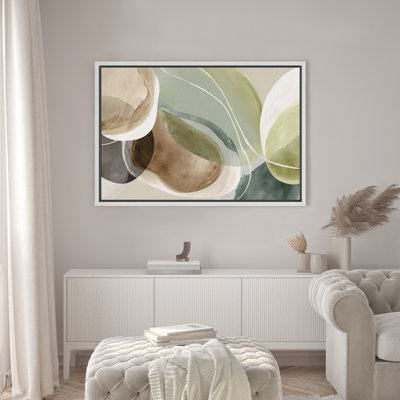 Abstract Fluid Shapes in Green and Beige Framed Canvas Master Bedroom Wall Art Work Print