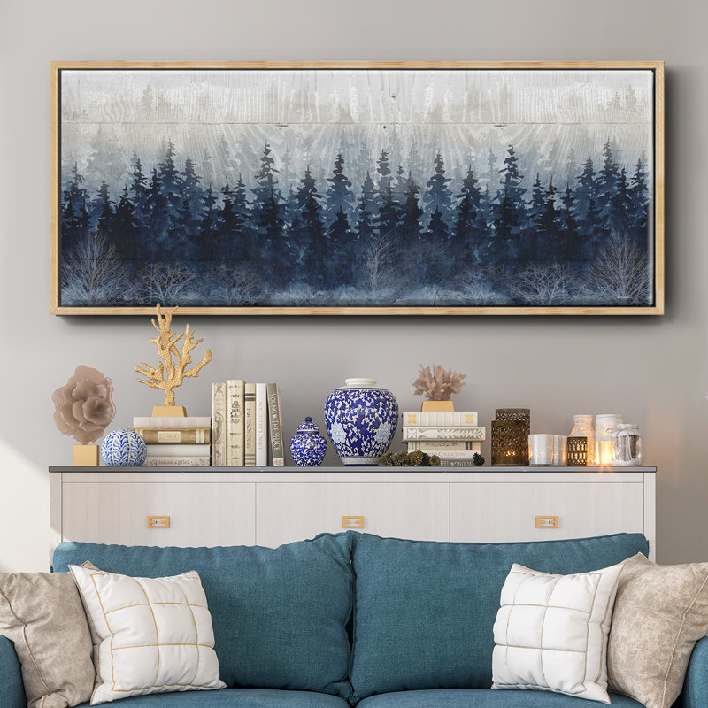 Misty Indigo Forest- Framed Canvas, Naturel, H 20 po x l 50 po x P 1,5 po