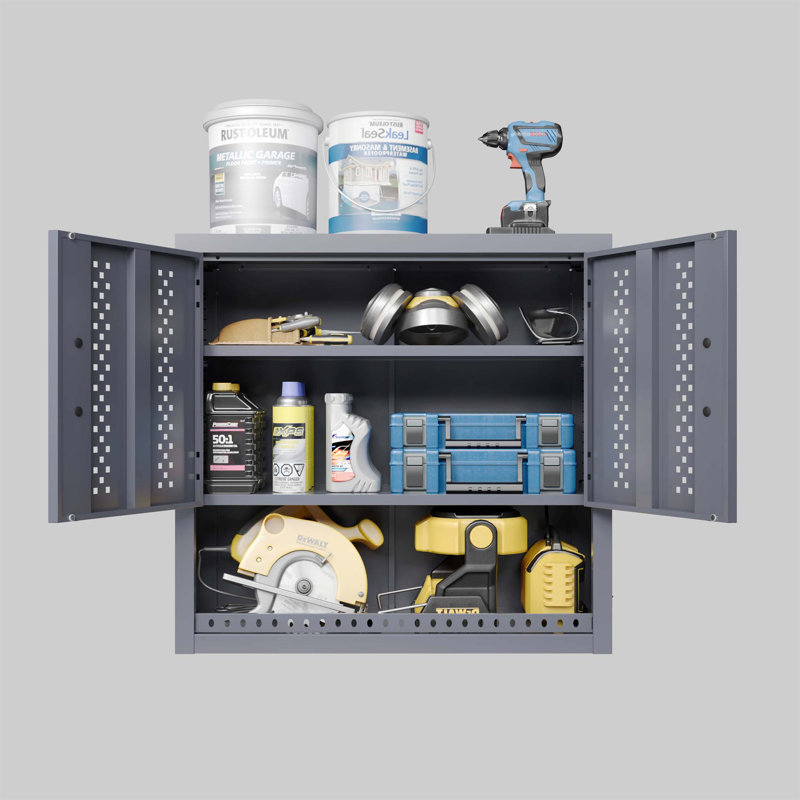 Armoire de garage murale en métal avec tablettes amovibles, idéale pour le rangement peu encombrant dans les sous-sols et les cuisines