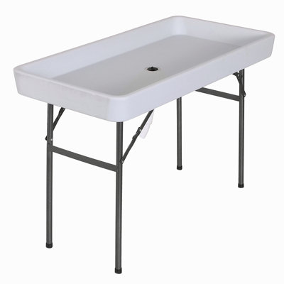 Outsunny 4FT Portable Folding Fish Fillet Cleaning Table Camping Picnic Ice Party Desk With Sink