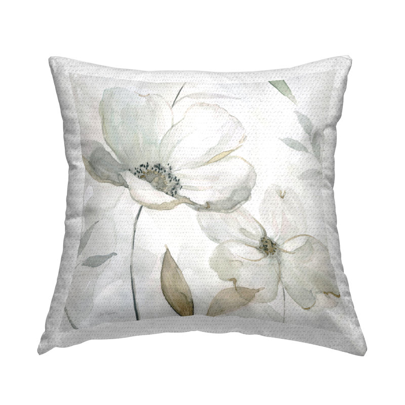 Coussin décoratif élégant avec boutons floraux blancs par Carol Robinson