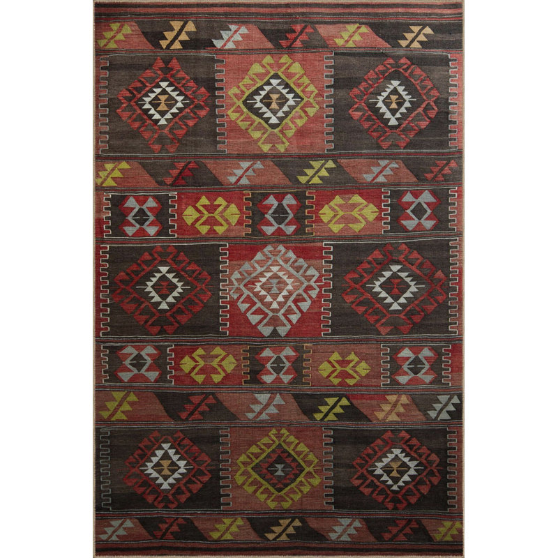 Tapis décoratif moderne et multicolore à motifs géométriques foncés et multicolores lavable à la machine