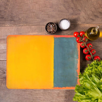 Yellow and Gray Abstract Art Design Glass Chopping Board with Modern Aesthetic Appeal for Kitchen Use