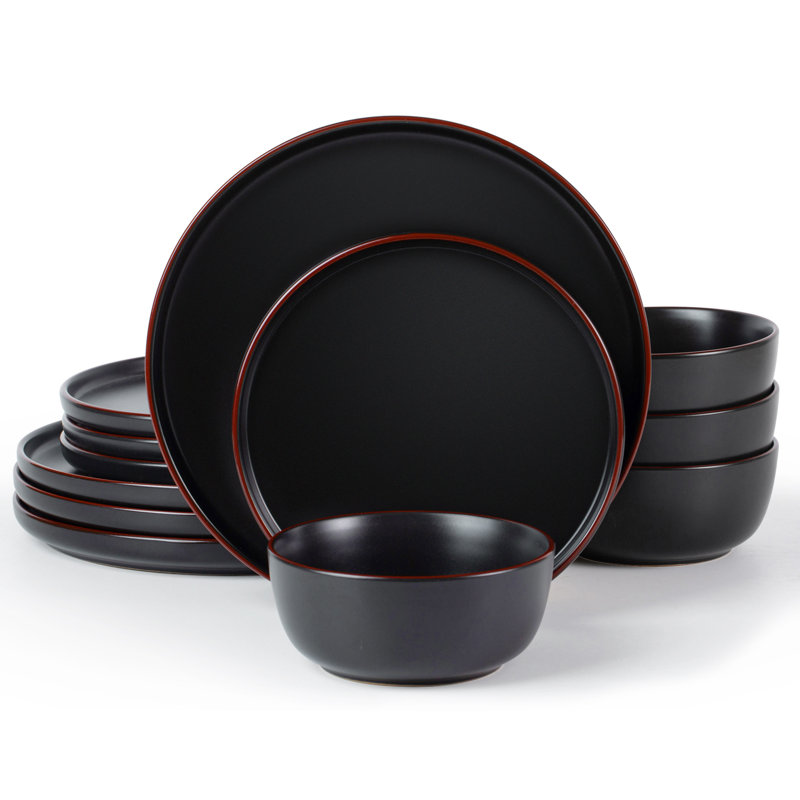 Bevery Piece Stoneware Dinnerware Set - Service for 4, Black