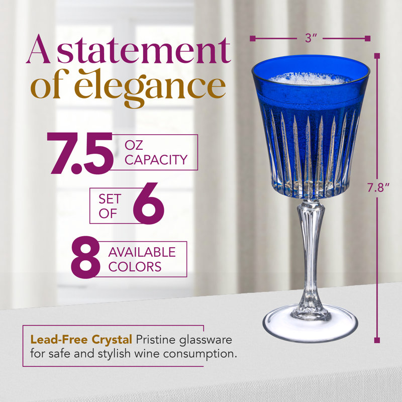 Barski Blue Crystal Wine Goblets Set of 6