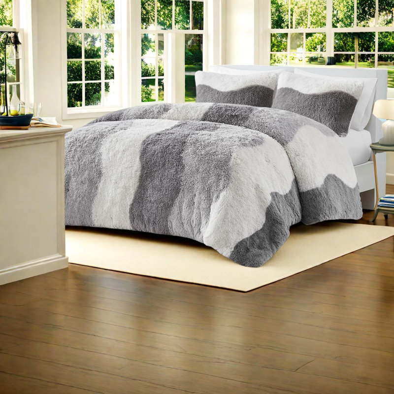Cozy Ombre Shaggy Faux Fur Bedding Sets, Polyester, Modern Style For Home Use