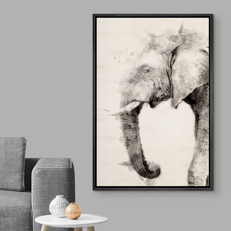Portrait d'éléphant à l'aquarelle IDÉE4WALL, Noir, H 36 po x l 24 po x P 1,5 po