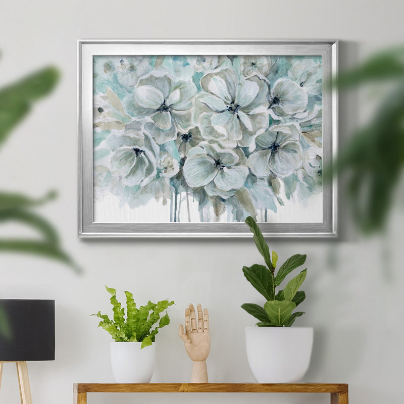Bleu sarcelle harmonie I - peinture encadrée, H 30,5 po x l 42,5 po x P 1,5 po, Toile avec cadre argenté, Pas de tapis