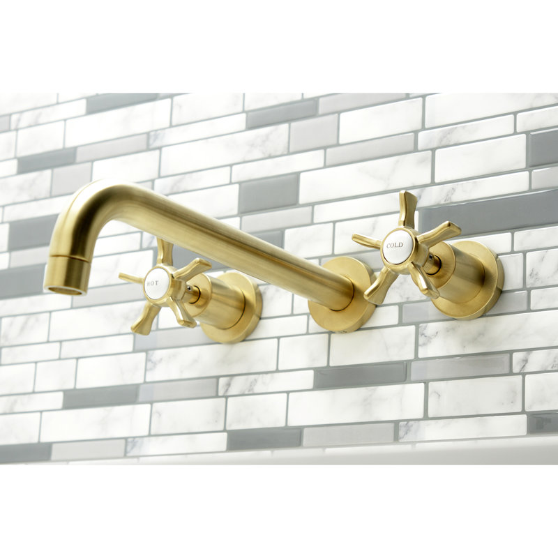 Kingston Brass Hamilton Two-Handle 3-Hole Wall Mount Roman Tub Faucet, Brushed Brass