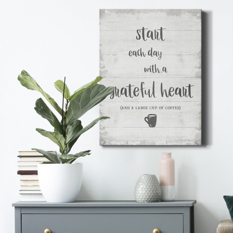 «Grateful Coffee», reproduction d'art textuel sur toile tendue, H 20 po x l 16 po