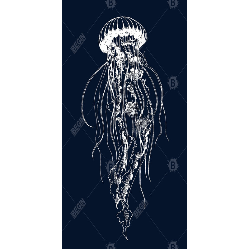 White jellyfish illustration - 15.75"x31.50" Desk mat