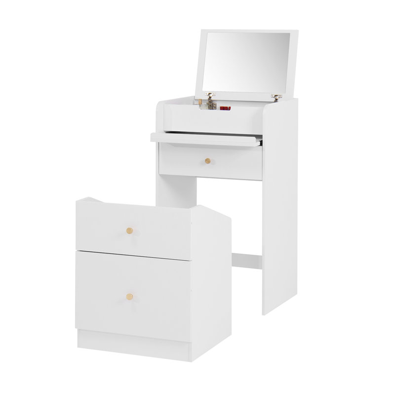 Petit meuble-lavabo avec miroir - Ensemble de coiffeuse blanche avec coiffeuse