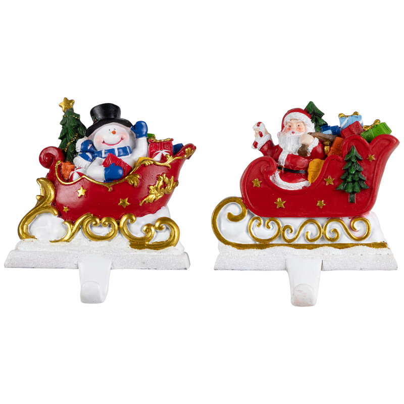 Porte-chaussettes de Noël père Noël et bonhomme de neige en traîneau - 4,25 po - ensemble de 2