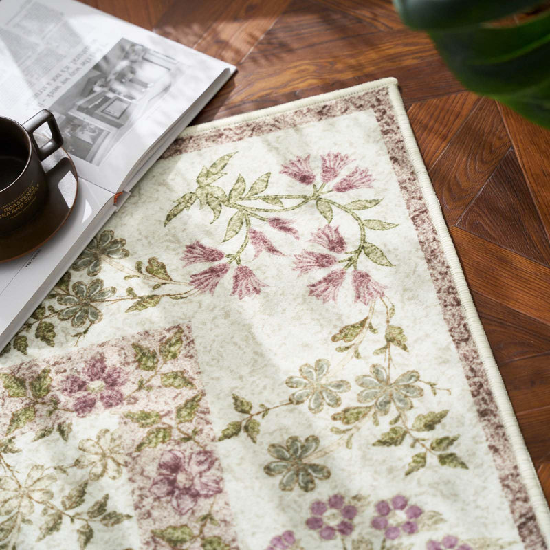 Floral Machine Washable Area Rug, Runner 3' x 10'