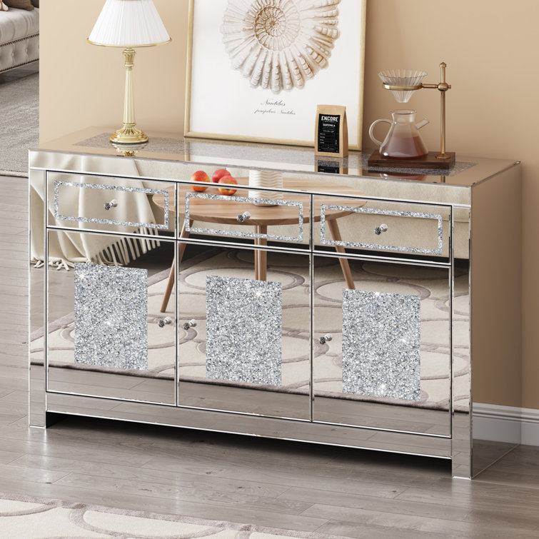 DeGrailly 53.15'' Mirrored Glass Sideboard with 3 Drawers 3 Doors