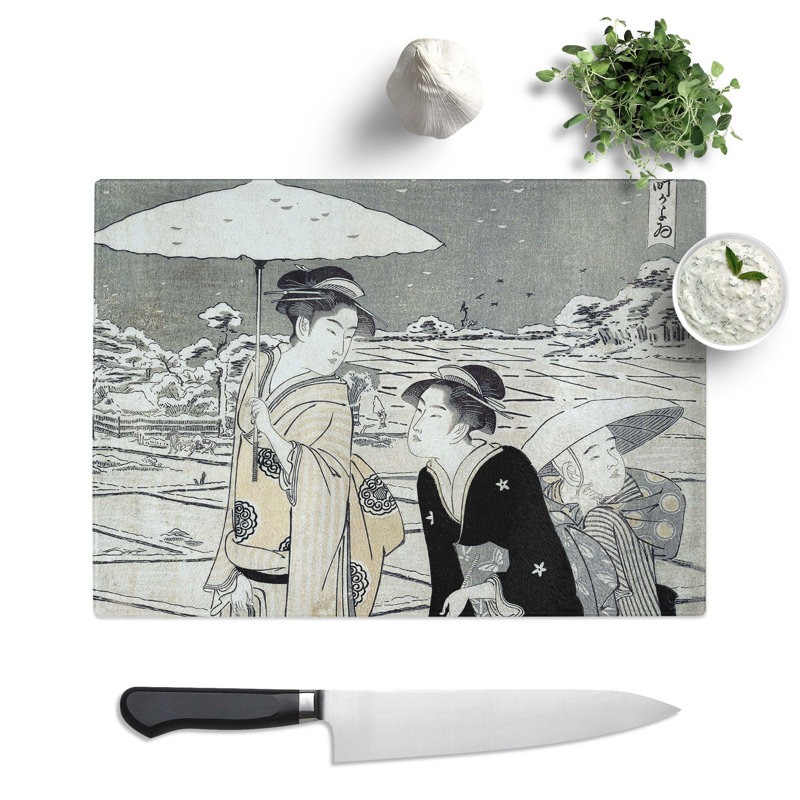 Tempered Glass Kayoi Komachi by Chobunsai Eishi Chopping Board, 28.5 cm x 20 cm