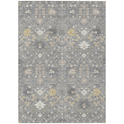 HomeRoots 3' X 5' Gray Oriental Washable Indoor Outdoor Area Rug