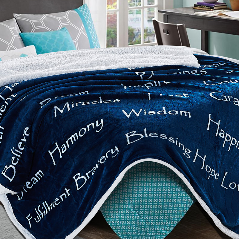 Blue Reversible Sherpa and Faux Fur Throw Blanket