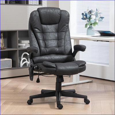 Fauteuil de massage avec vibration à 6 points Chaleur lombaire, inclinaison réglable haut dossier Executive | Noir | Microfibre
