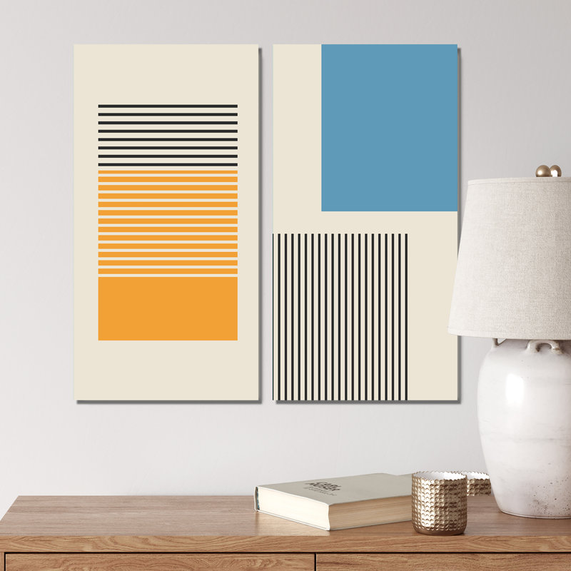 Minimal 20S Geometric Design I - Ensemble de 2 peintures, Toile tendue, H 20 po x l 24 po x P 1 po