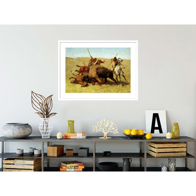 «The Buffalo Hunt» par Frederic Remington, impression giclée sur cadre