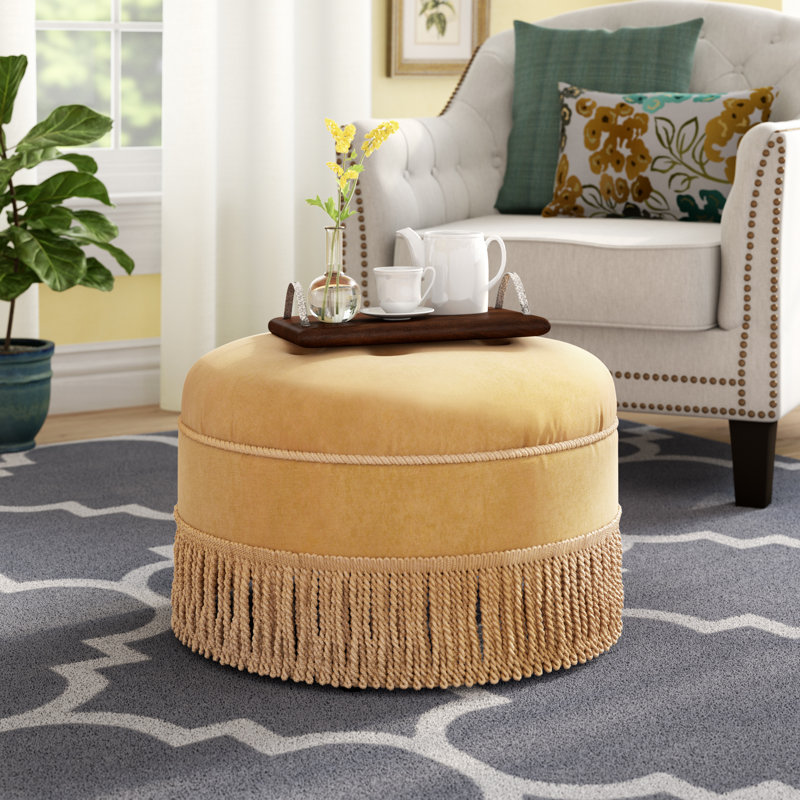 Neptune Upholstered Ottoman, Gold Velvet