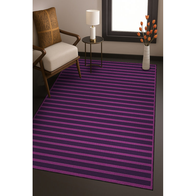 Tapis tissé à rayures mauve lavable Mosso, 4'11" x 9'10"