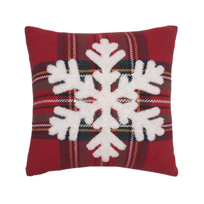 18" x 18" Red Tartan Snowflake Throw Pillow