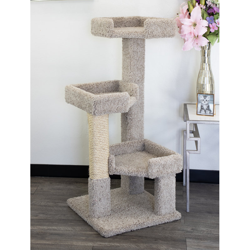 Arbre à chat en bois massif à 3 niveaux New Cat Condos pour maisons moyennes et multi-chats, H 44 po x l 23 po x P 23 po