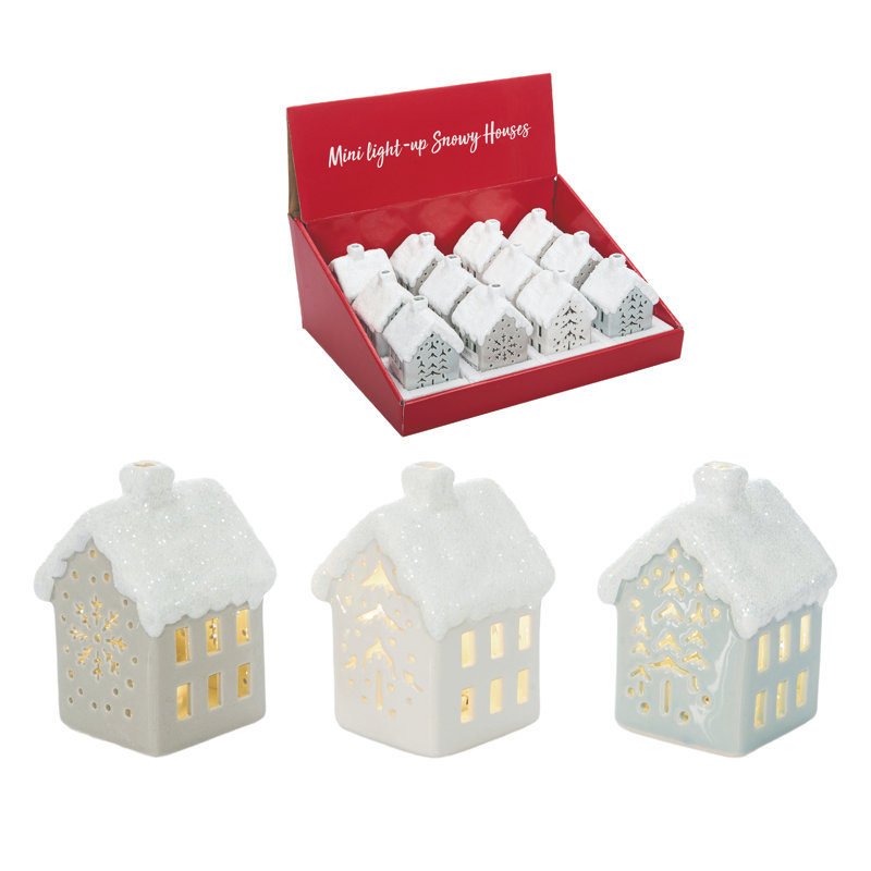  Ensemble de 12 pièces enneigées en grès de Noël avec poinçon 14 po