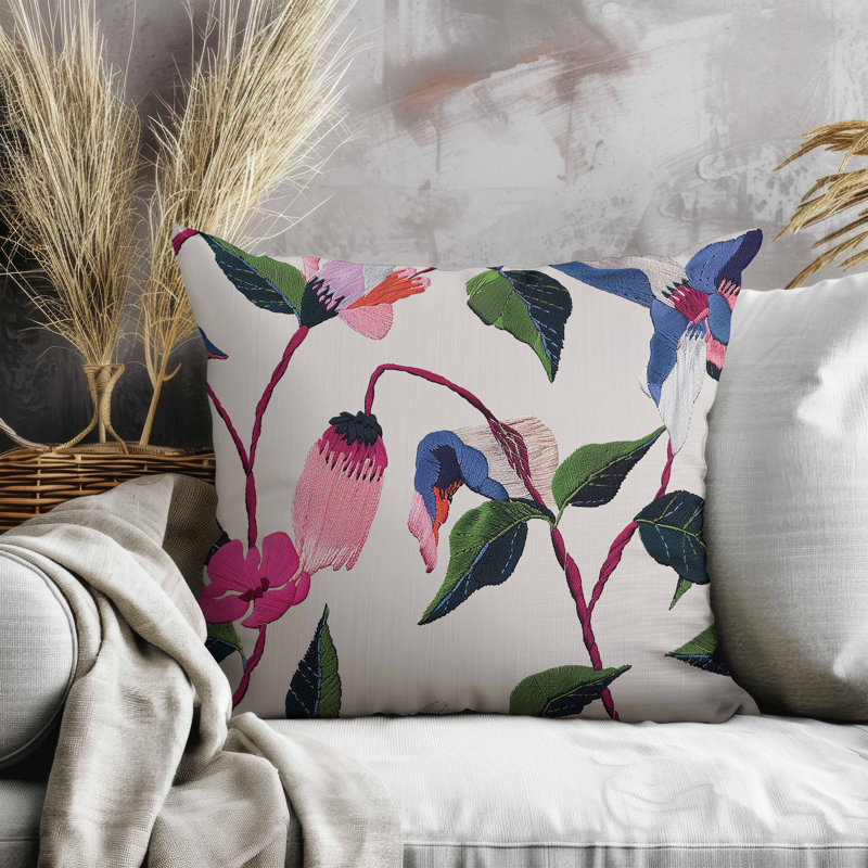 Coussin en suède Nature, Carré 16 po, Vert / beige / rose / crème