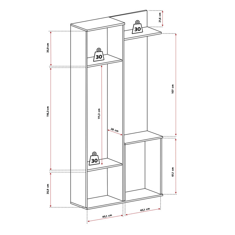 197 H x 89 W Bookcase