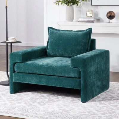 Fauteuil d'appoint en chenille de 40,9 po avec accoudoirs larges, coussin épais, dossier ergonomique pour le salon, la chambre à coucher ou le bureau