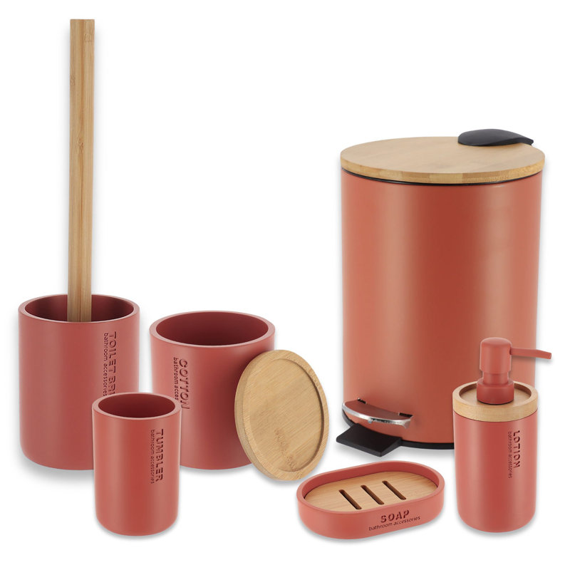 Accessoires de salle de bain avec accents naturels, ensemble moderne 6 pièces, Terracotta