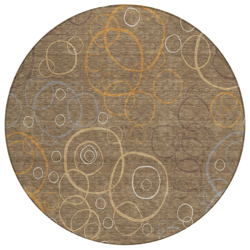 Machine Washable Indoor/Outdoor Kugler ACN2408 Geometric Rug, Round 8'