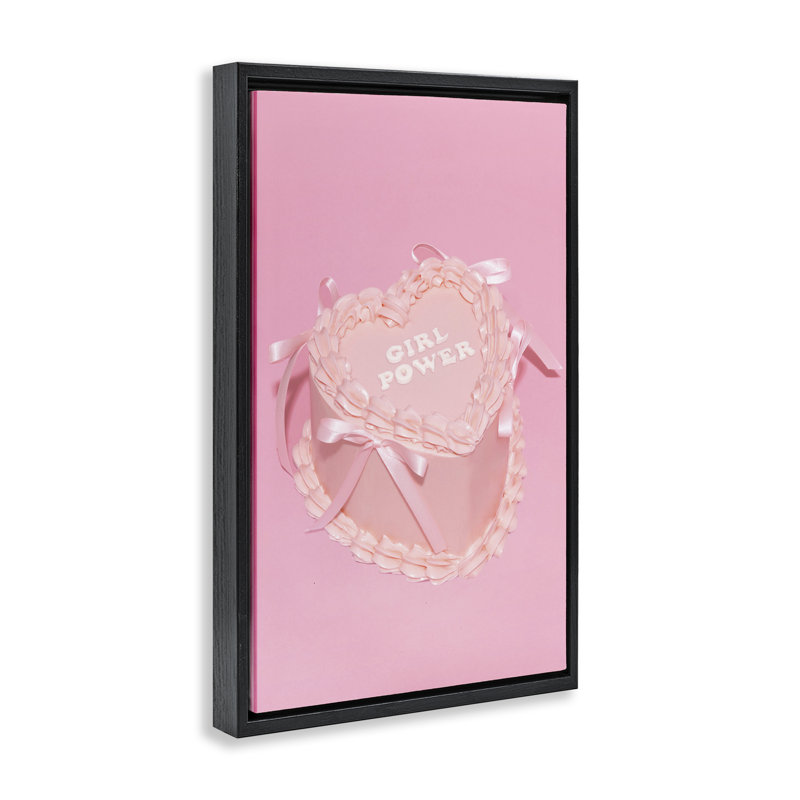 Toile flottante encadrée «Pink Girl Power Cake» par Lish Creative, H 25 po x l 17 po, Cadre flottant noir de jais