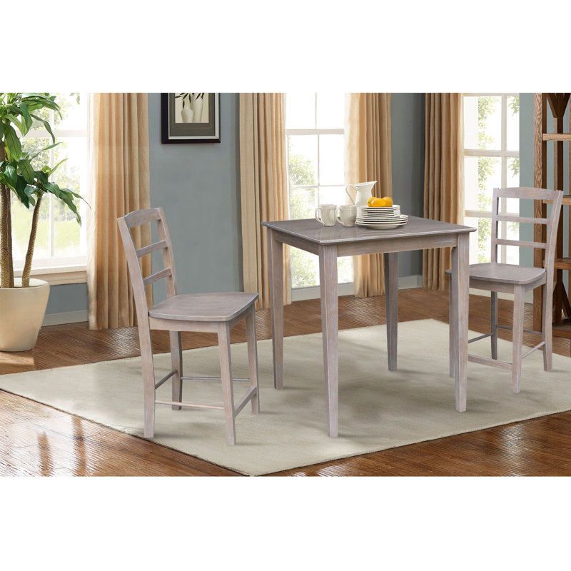 Chuyen 3 - Piece Counter Height Solid Wood Dining Set, Washed Grey Taupe