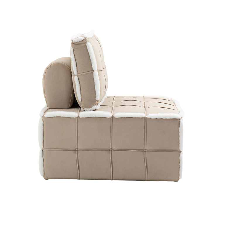Tija Upholstered Deep Seat Armless Accent Chair Lazy Sofa Lounge Barrel Chairs, Beige Velvet