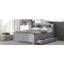 Lit plateforme double avec tête de lit à rangement, USB, lit gigogne simple et 3 tiroirs, gris-129631690-129631687
