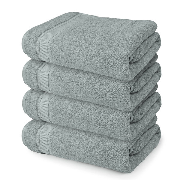 100% Cotton Bathroom Towel Set of 12 Absorbent Soft Plush Fast Drying Latitude Run Color: Gray/Yellow