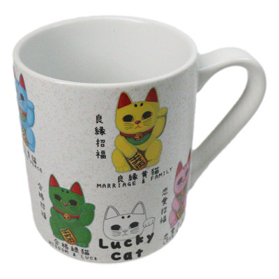Colorful Maneki Neko Lucky Fortune Cats Textured Ergonomic Mug Cup 11oz