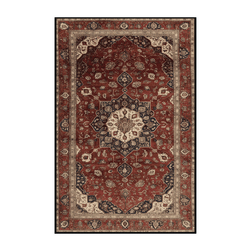 Machine Washable Persian Black Area Rug, Rectangle 6' x 9'