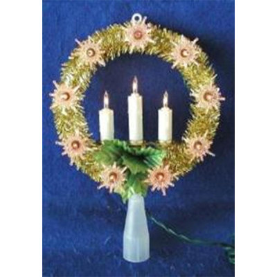 8" Lighted Gold Tinsel Wreath with Candle Trio Christmas Tree Topper - Clear Lights