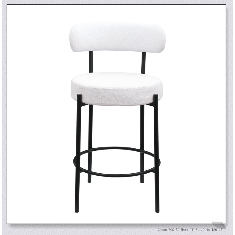 Ensemble de 2 tabourets modernes de hauteur comptoir, siège rembourré de 26 pouces avec pieds et repose-pieds en métal noir pour un repas confortable