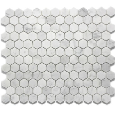 Bianco Carrara 1" Hexagon Marble Mosaic, 12"x12"