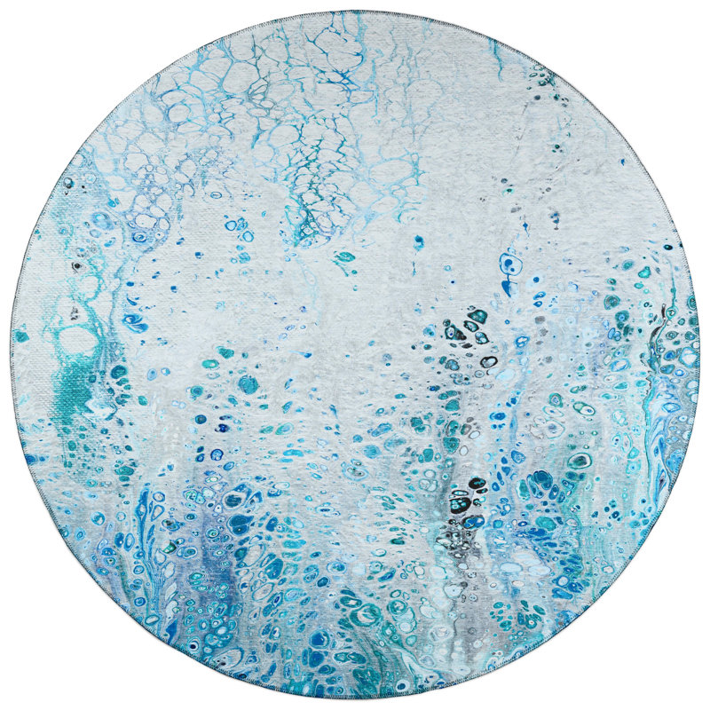 Chenille Washable Abstract Indoor / Outdoor Rug, Round 8'